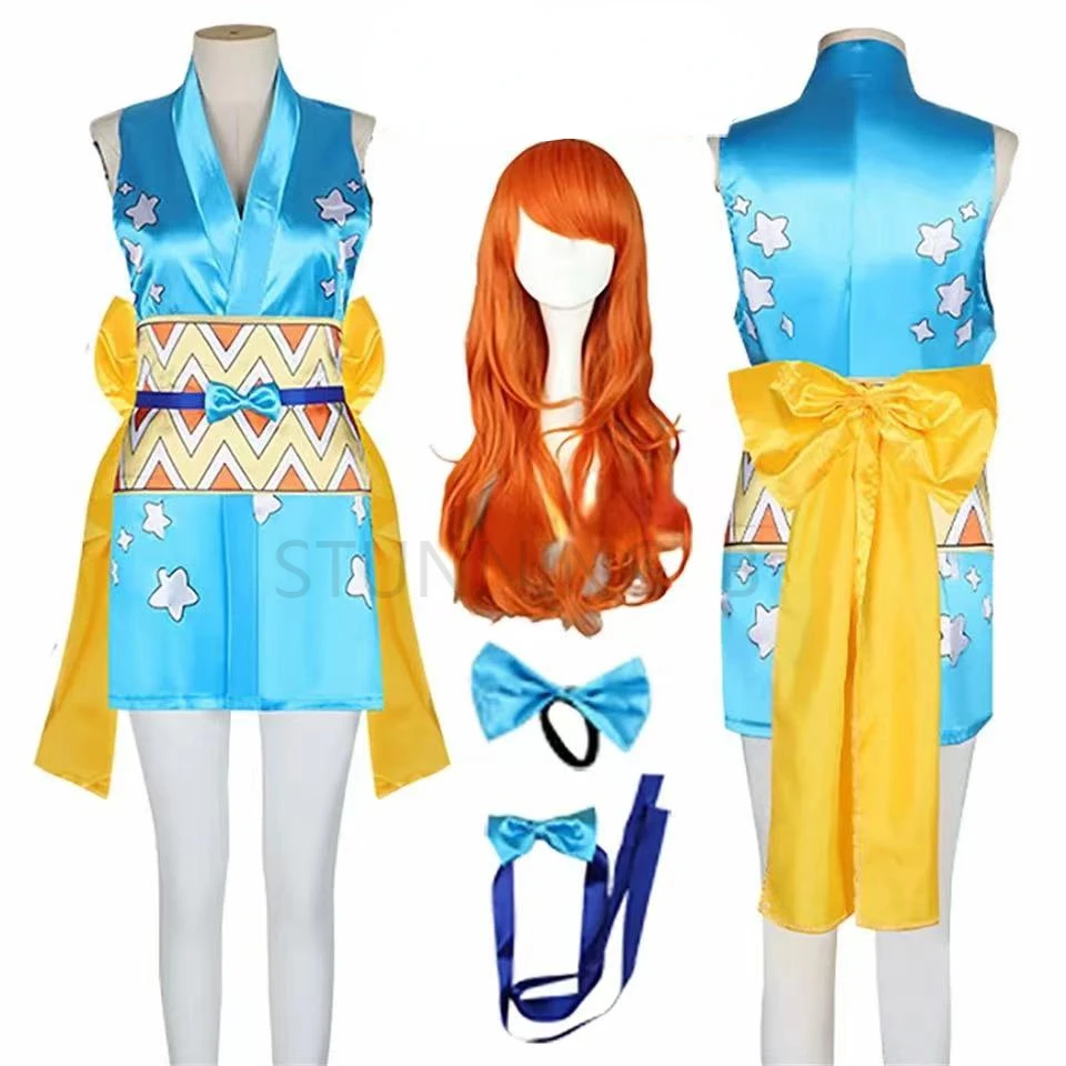 Japanese Anime Nami Cosplay Costume Wig One Kimono Dress Women 6 Pieces Accessories Suit Halloween Outfit Props Set
Japanese Anime Nami Cosplay Costume Wig One Kimono Dress Women 6 Pieces Accessories Suit Halloween Outfit Props Set