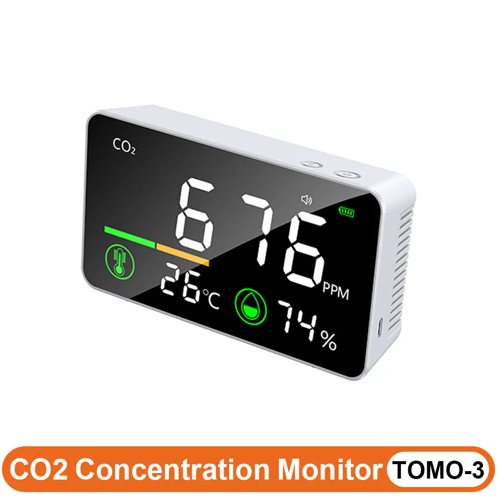 

TOMO2 Concentration Monitor Temperature Humidity CO2 Density Detection Carbon Dioxide Air Quality Portable Detector USB Charging