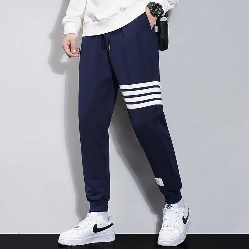 

Korean Fashion New Tb Men Sweatpants Causal Retro Loose Four White Stripes Casual Nine-point Pants Cotton Sports Trousers