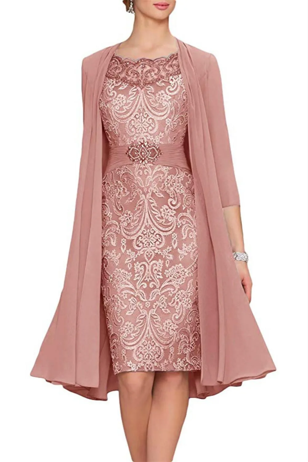 

Charming Two Pieces Sheath Lace vestido novia Formal Wear groom Wedding Guest gown Evening Mother Of Bride Dresses With Jacket