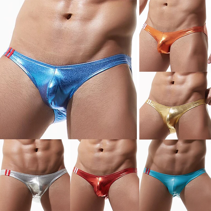 

Shiny Sexy Mens Swimsuit Glossy Bulge Pouch Thongs Mini Bikinis Underwear Glitter Spandex Low Waist Swimwear Bath Bikini Bottom