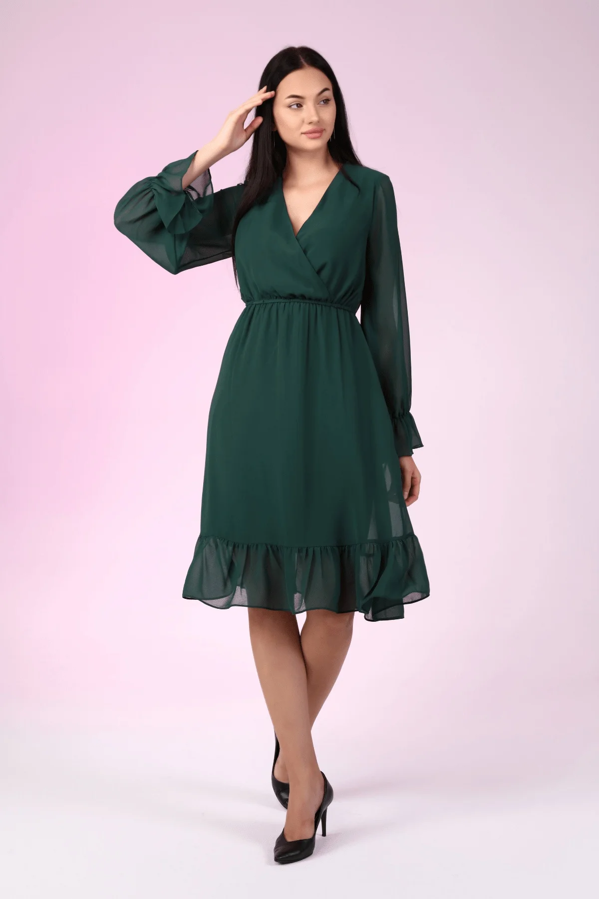 Women's Emerald Green Lined Double-Breasted Chiffon Dress Long Neck Woven Trend Solid Color Midi Zippered Pocket Clothing
Women's Emerald Green Lined Double-Breasted Chiffon Dress Long Neck Woven Trend Solid Color Midi Zippered Pocket Clothing