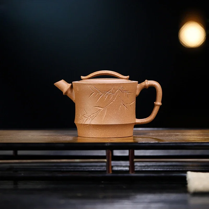 

190ml Chinese Yixing Purple Clay Teapots Handmade Bamboo Joint Pot Raw Ore Section Mud Kettle Famous Zisha Tea Set Accessories