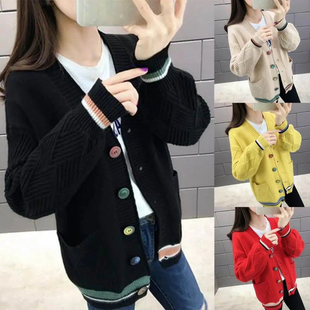 

Cardigan Loose Coat Knitted Long Sleeve Casual Autumn Winter Women Sweater Striped Cardigans National Retro New Korean Oversize