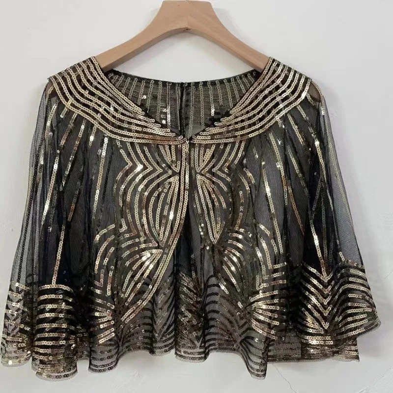 1920s Gatsby Premium Sequin Embroidered Shawl With Abstract Floral Design and Tassels Wedding Capelet
1920s Gatsby Premium Sequin Embroidered Shawl With Abstract Floral Design and Tassels Wedding Capelet