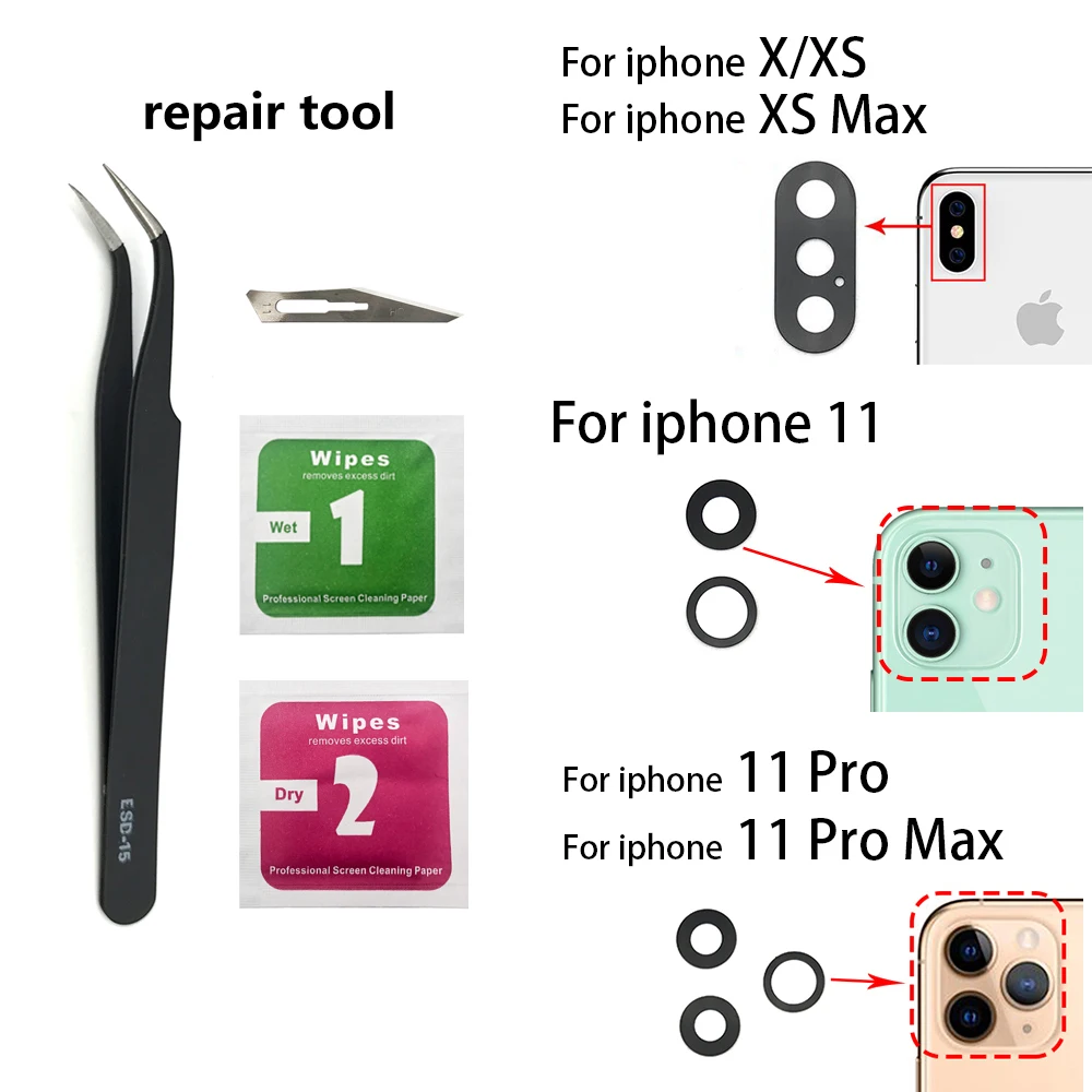 Rear Camera Glass For IPhone 6 6S 7 8 Plus X XR XS 11 Pro Max Back Camera glass Lens with Adhesive And Repair Tool
Rear Camera Glass For IPhone 6 6S 7 8 Plus X XR XS 11 Pro Max Back Camera glass Lens with Adhesive And Repair Tool