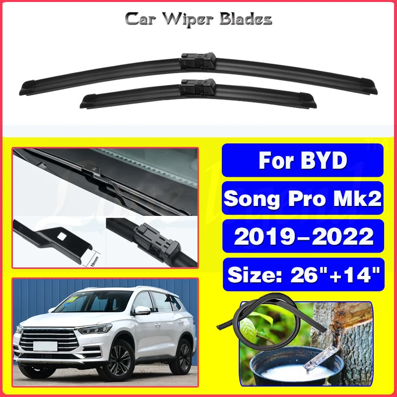 

Car Wiper For BYD Song Pro Mk2 EV DM 2019 2020 2021 2022 Front Wiper Blades Soft Rubber Windscreen Wipers Auto Windshield 26"14"