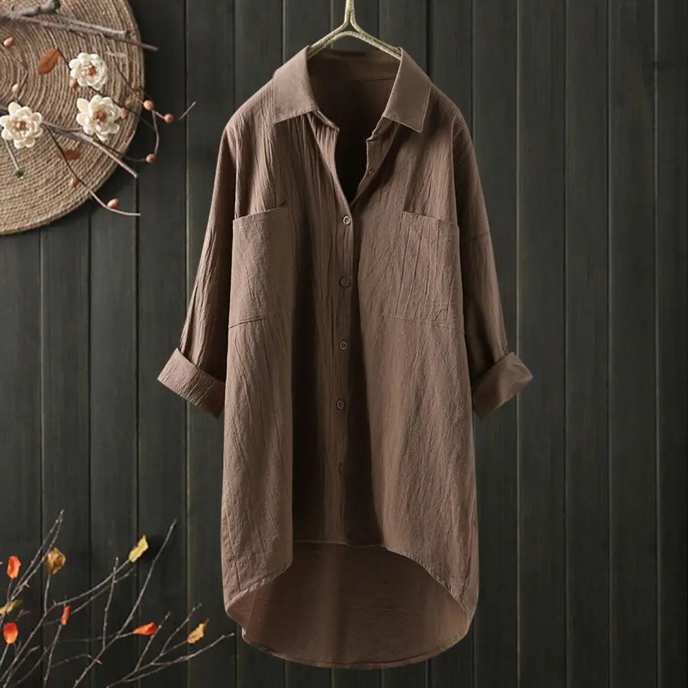 Women Spring Summer Casual Shirt Lapel Long Sleeve Solid Color Shirt Pockets Single Breasted Loose Fit Midi Shirt Streetwear
Women Spring Summer Casual Shirt Lapel Long Sleeve Solid Color Shirt Pockets Single Breasted Loose Fit Midi Shirt Streetwear