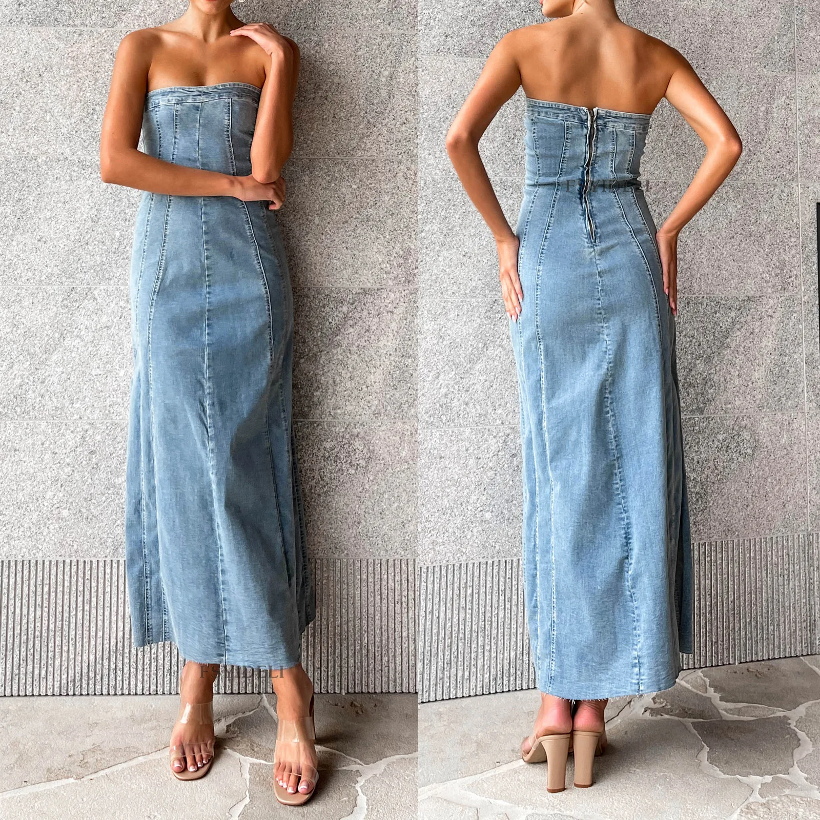

Cowboy Strapless Dress for Women Summer Sexy Tight Fitting Slit Long Skirt
