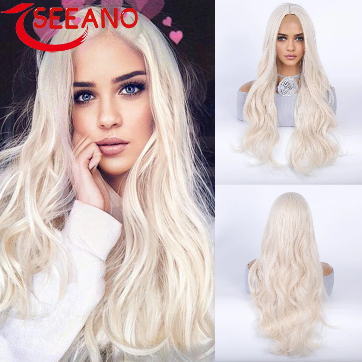 

Synthetic Long 70Cm/28Inch Milky White Wig Long White Curly High Quality Heat Resistance Wavy Wig For Daily Party Cosplay Wig