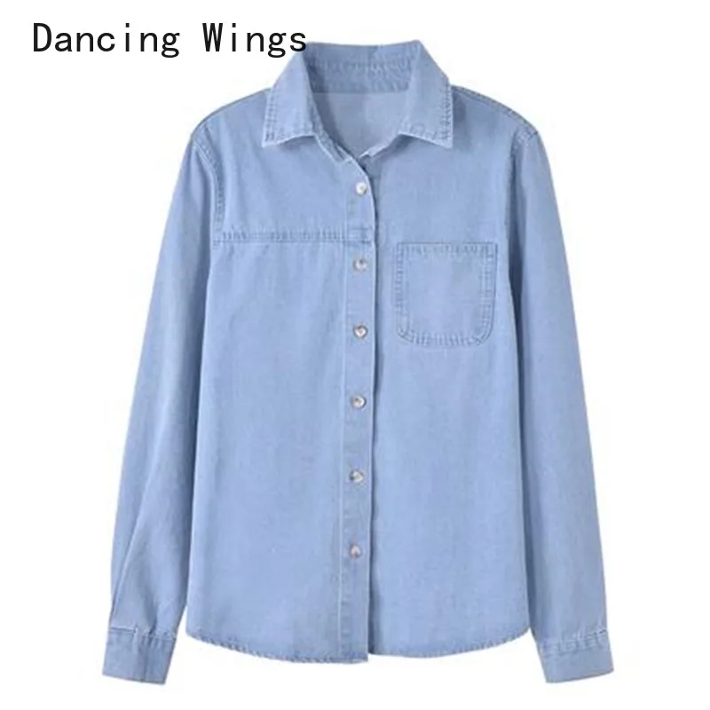 

Рубашка женская джинсовая с длинным рукавом, модная повседневная облегающая хлопковая блузка из денима, голубые джинсовые топы, весна-осень
