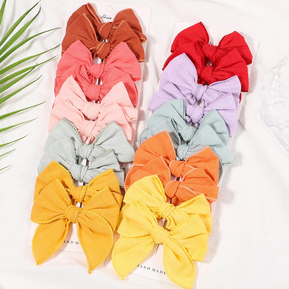 

2pcs/set Sweet Cotton Solid Handmade Bows Hair Clips Girls Bowknot Hairpin Barrette Headwear Kid Baby Hair Accessories Wholesale