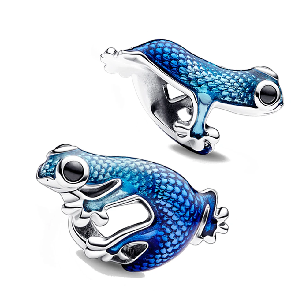 

Summer New Cute Animal Metallic Blue Gecko Charm Fit Original Pandora Bracelet Women Enamel Jewelery Gift Making