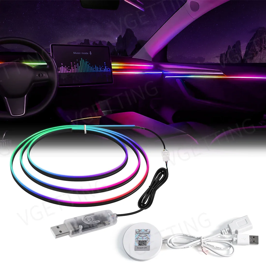 

Car Ambient Light 30 60 Seconds Module Glove Box USB Expansion Dock Symphony Atmosphere Lamp 140cm For Tesla Model 3 Y S X