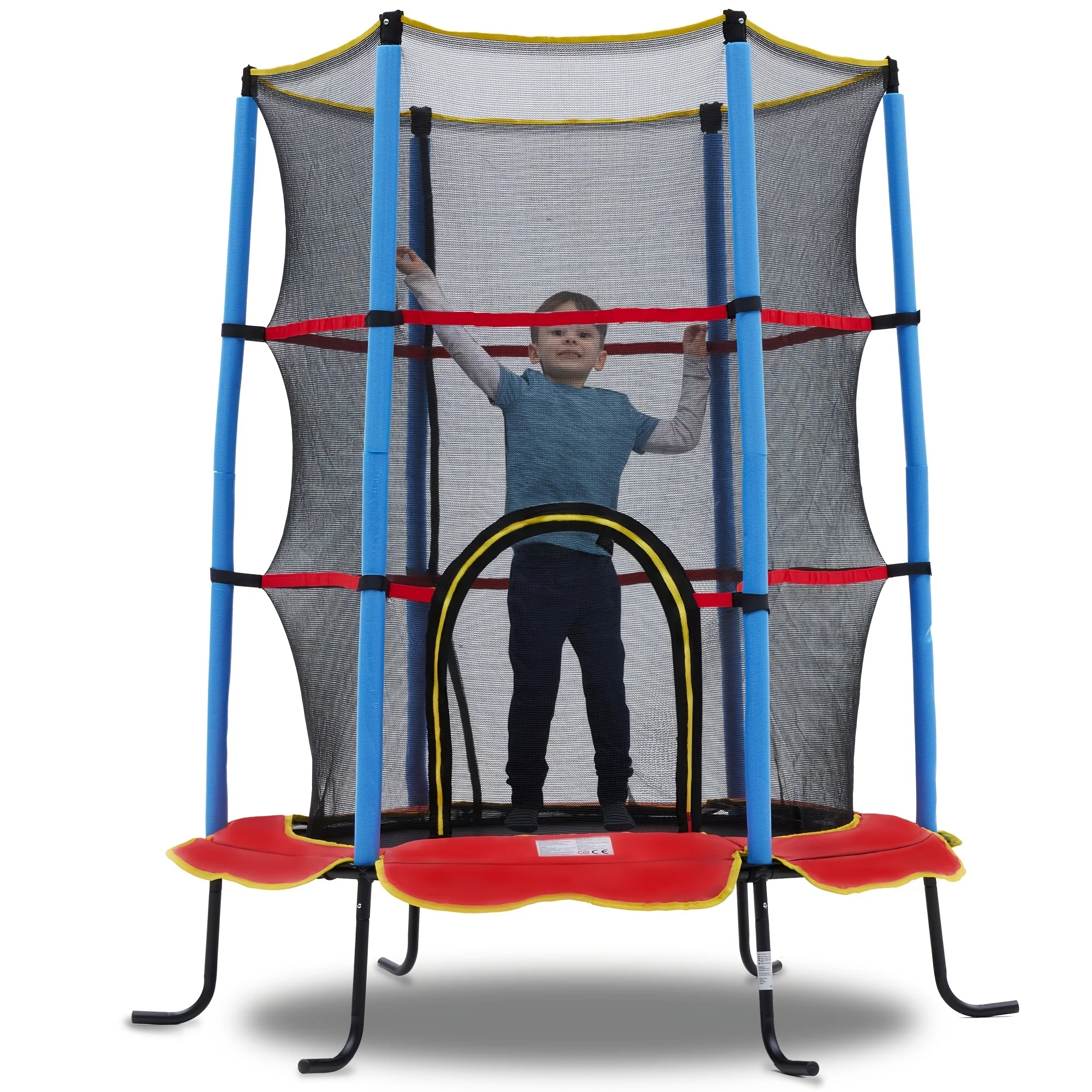 

55 Inch Mini Trampoline for Kids with Enclosure - Indoor Trampoline for Toddlers with Protective Net and Safety Pad - Double-Sid