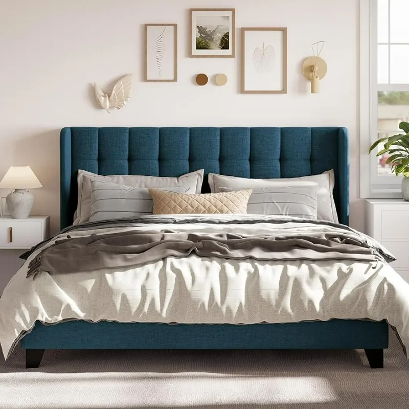 Upholstered Square Stitched Headboard and Wooden Slats, Mattress Foundation, Box Spring Optional, Easy Assembly, Dark Blue
Upholstered Square Stitched Headboard and Wooden Slats, Mattress Foundation, Box Spring Optional, Easy Assembly, Dark Blue