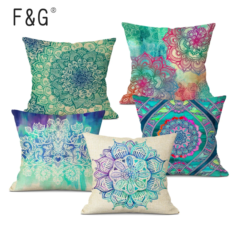 

Bohemian Style Decorative Pillowcase Geometry Flower Mandala Cushion Cover Linen Pillow Case for Sofa Car Seat Home Decor