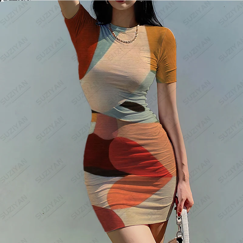 

Новинка 2023, женское облегающее короткое модное платье в стиле Харадзюку С 3D принтом и коротким рукавом, популярное в Европе и Америке острые девушки