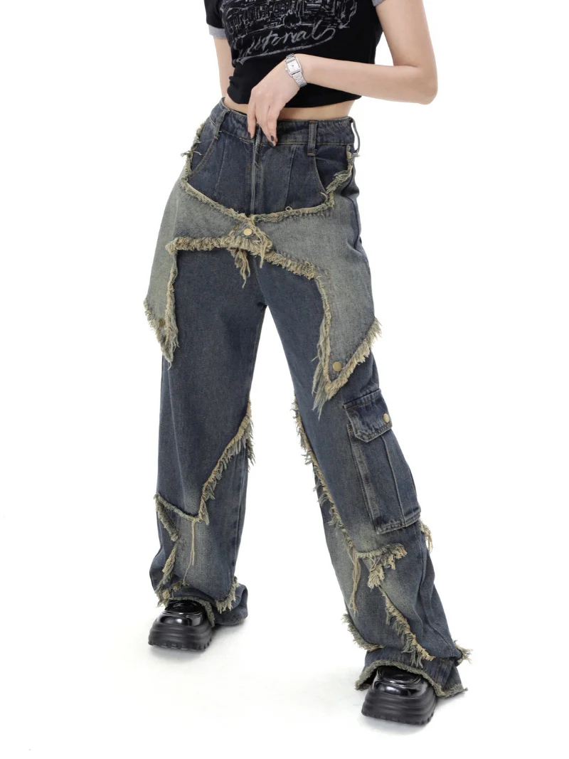 New women star stitching tassel pants American retro high street jeans loose wide leg pants trendy punk y2k pants
New women star stitching tassel pants American retro high street jeans loose wide leg pants trendy punk y2k pants