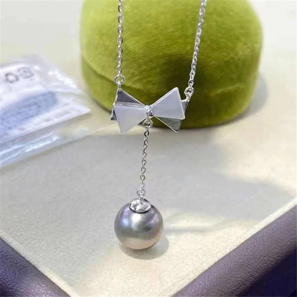 

DIY Pearl Accessories S925 Sterling Silver Chain Empty Bow Pendant with Silver Chain Fit 8-11mm Oval L103