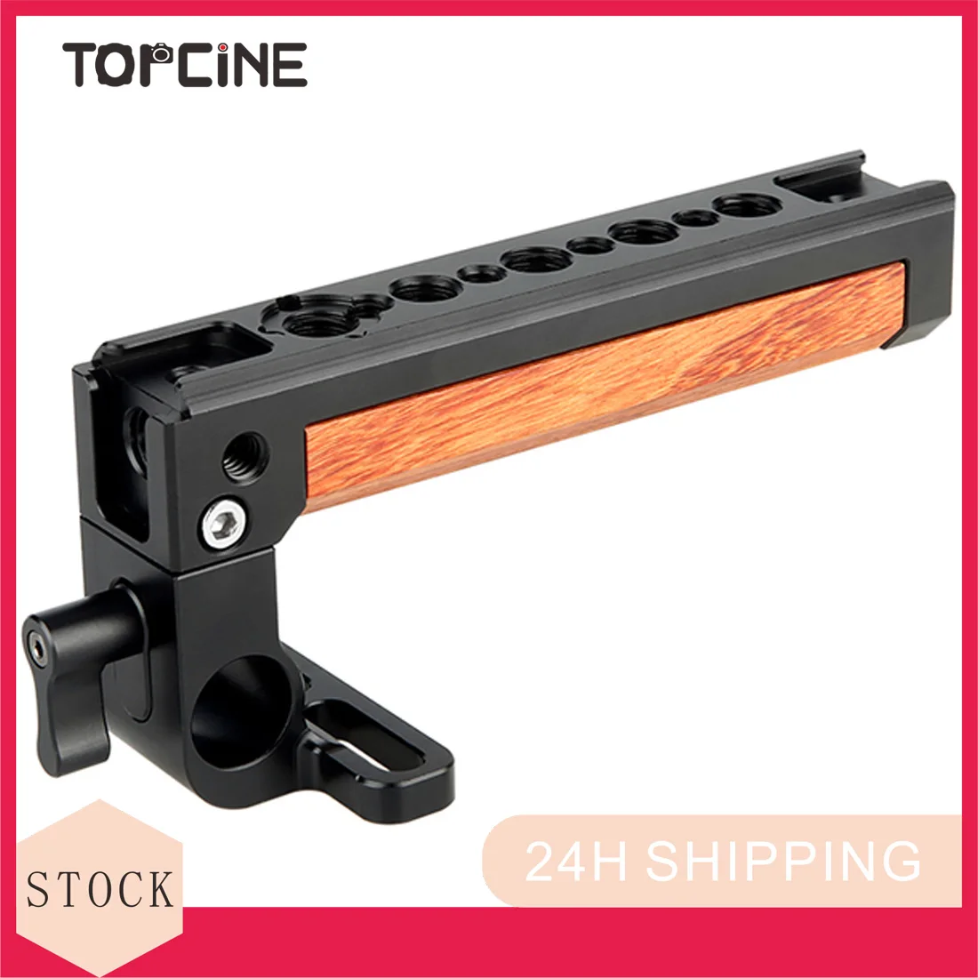 

TOPCINE Camera Wooden Top Handle with 15mm Rod Clamp and 3/8"-16 Locating Holes for ARRI. DSLR Grip Cage Rig