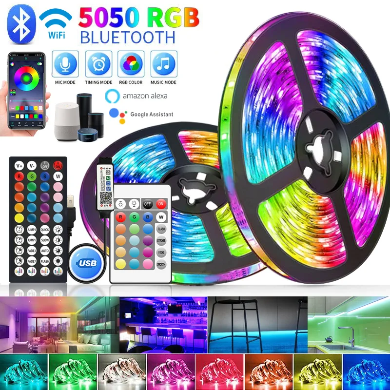 Wifi 1-30M USB Led Strip Lights RGB 5050 Bluetooth APP Control TV BackLight Room Decoration Led Tape Diode Flexible Ribbon
Wifi 1-30M USB Led Strip Lights RGB 5050 Bluetooth APP Control TV BackLight Room Decoration Led Tape Diode Flexible Ribbon