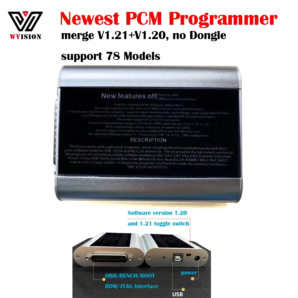

2024 PCM Programmer No Dongle Version V1.21+V1.20 Support 78 Models ECU Read Write Programming PCM FLASH TOOL