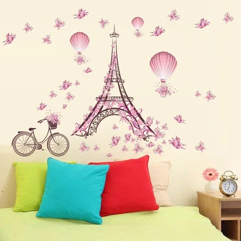 

Romantic Tower Butterflies Flower Wall Stickers Home Decor Living Room Pvc Wall Decal Wedding Decoration Diy Mural Art