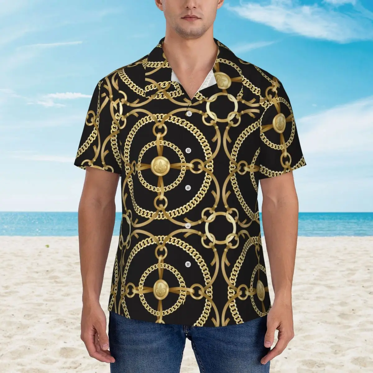 Golden Chains Print Beach Shirt Modern Art Hawaiian Casual Shirts Men Elegant Blouses Short Sleeve Breathable Custom Clothing
Golden Chains Print Beach Shirt Modern Art Hawaiian Casual Shirts Men Elegant Blouses Short Sleeve Breathable Custom Clothing