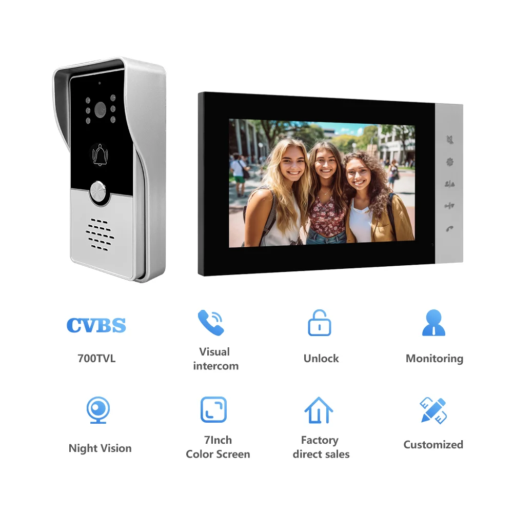 

Wired Video Intercom System Video Entry Door phone Doorbell 7 inch LCD Monitor + IR Camera Kits for Home Housers Villa Apartment