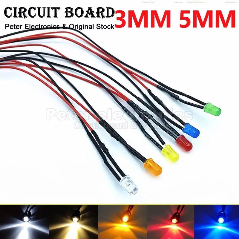 

20pcs 20cm Pre Wired 3mm 5mm LED Light Lamp Bulb Prewired Emitting Diodes For DIY Home Decoration DC12V Toy Car Indicator LED