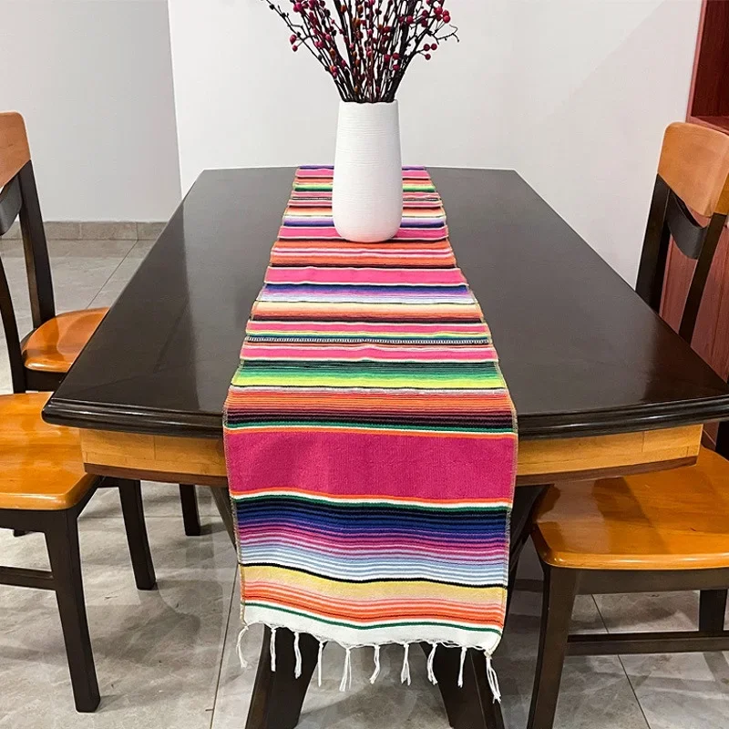 Mexican Style Table Runner with Tassels Handmade Rainbow Striped Tablecloth Striped Wedding Party Dining Table Decoration
Mexican Style Table Runner with Tassels Handmade Rainbow Striped Tablecloth Striped Wedding Party Dining Table Decoration