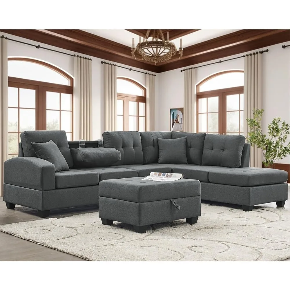 L Shape Modular Storage Ottoman & Chaise, Comfy Oversized Corner Sofa Cup Holder,Fabric Living Room Furniture Couch Sets,Linen
L Shape Modular Storage Ottoman & Chaise, Comfy Oversized Corner Sofa Cup Holder,Fabric Living Room Furniture Couch Sets,Linen