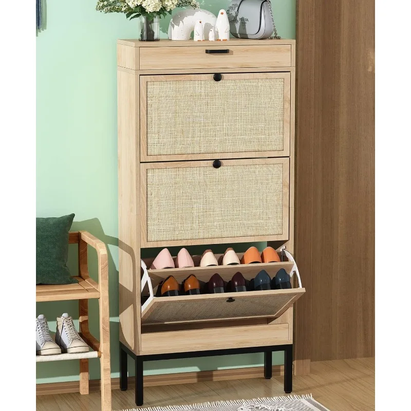 Shoe Cabinet, Shoe Rack Storage Organizer with 3 Natural Rattan Doors, Entryway Hidden Shoe Cabinet for Sneakers, Leather Shoes
Shoe Cabinet, Shoe Rack Storage Organizer with 3 Natural Rattan Doors, Entryway Hidden Shoe Cabinet for Sneakers, Leather Shoes