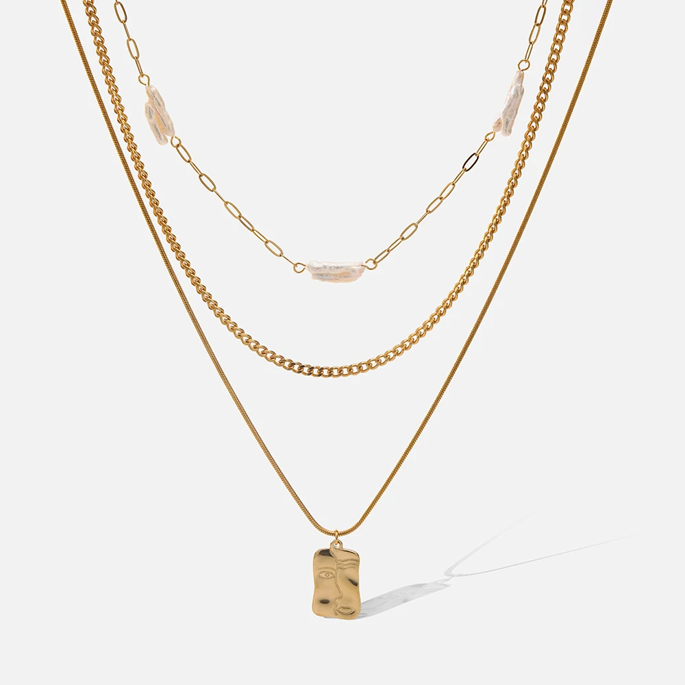 

Винтажное многослойное ожерелье с подвеской из нержавеющей стали, цепочка из натурального жемчужное звено из 18-каратного золота, колье-чокер, ожерелья для женщин, ювелирные изделия
