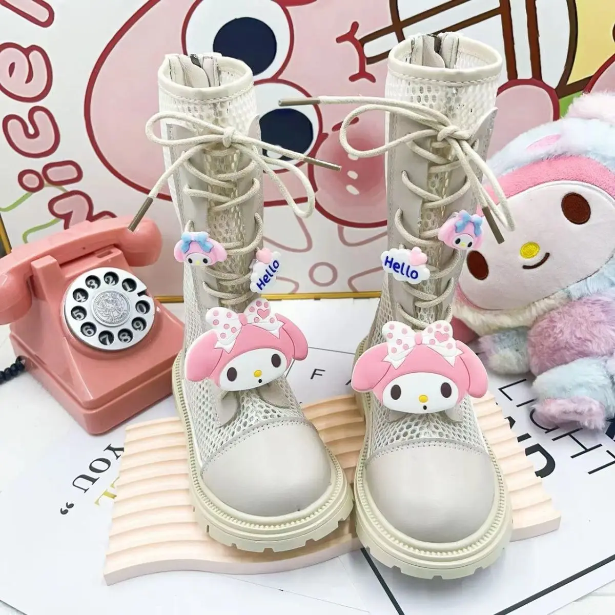 Summer My Melody Anime Kawaii Sanrio Fashion Mesh Boots Cute Cartoon Ins Hollowed Breathable Shoes Lovely Gifts for Girls
Summer My Melody Anime Kawaii Sanrio Fashion Mesh Boots Cute Cartoon Ins Hollowed Breathable Shoes Lovely Gifts for Girls