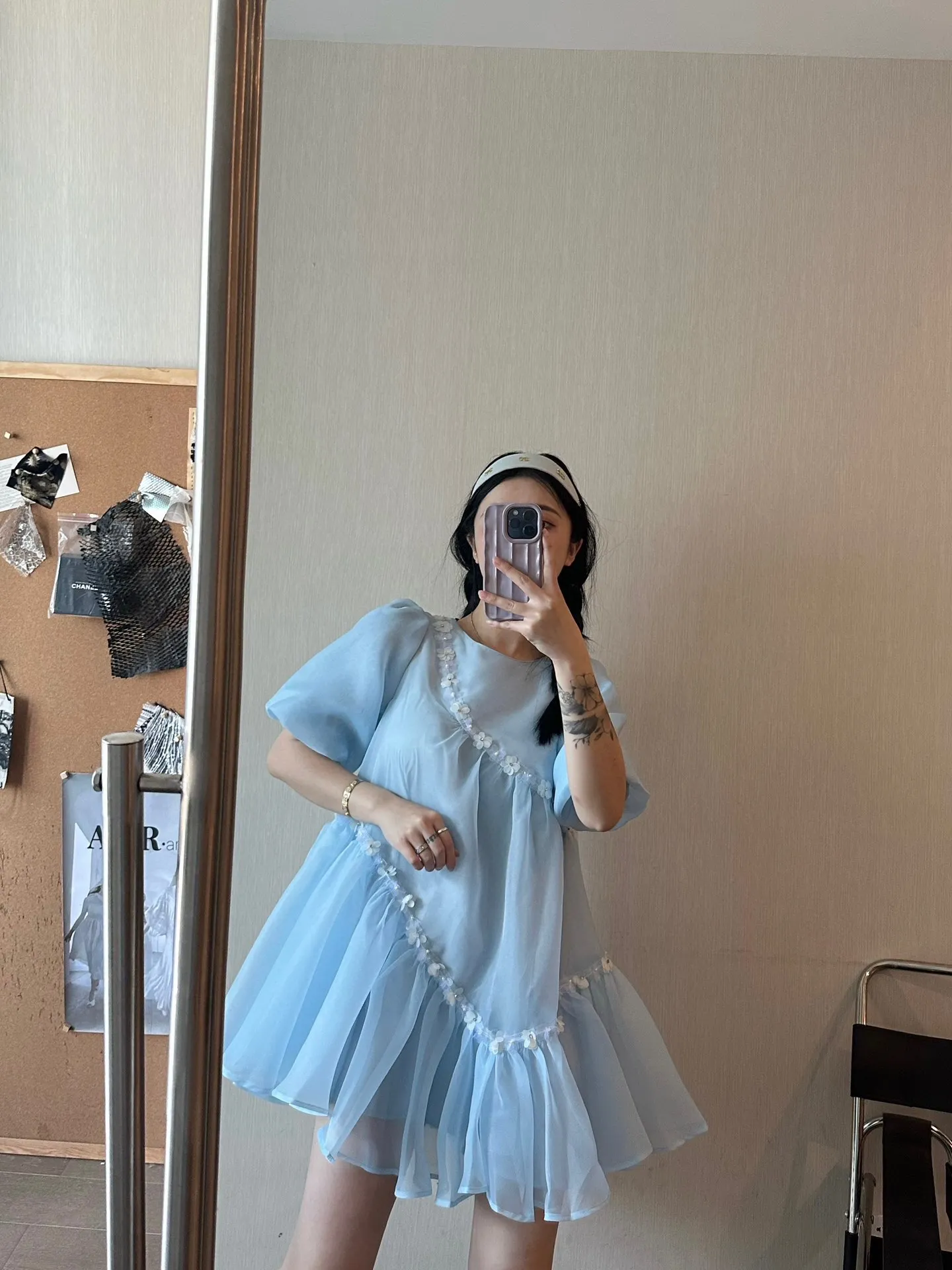 2023 Summer New Women's Wear Blue Puff Sleeve Patchwork Mesh Dress 0602 
2023 Summer New Women's Wear Blue Puff Sleeve Patchwork Mesh Dress 0602