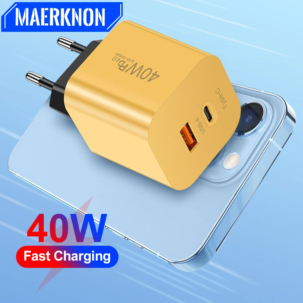 

40W USB C Charger Fast Charging Dual Ports PD Type C Power Adapter Quick Charge QC3.0 Phone Charger For iPhone Xiaomi Samgsung