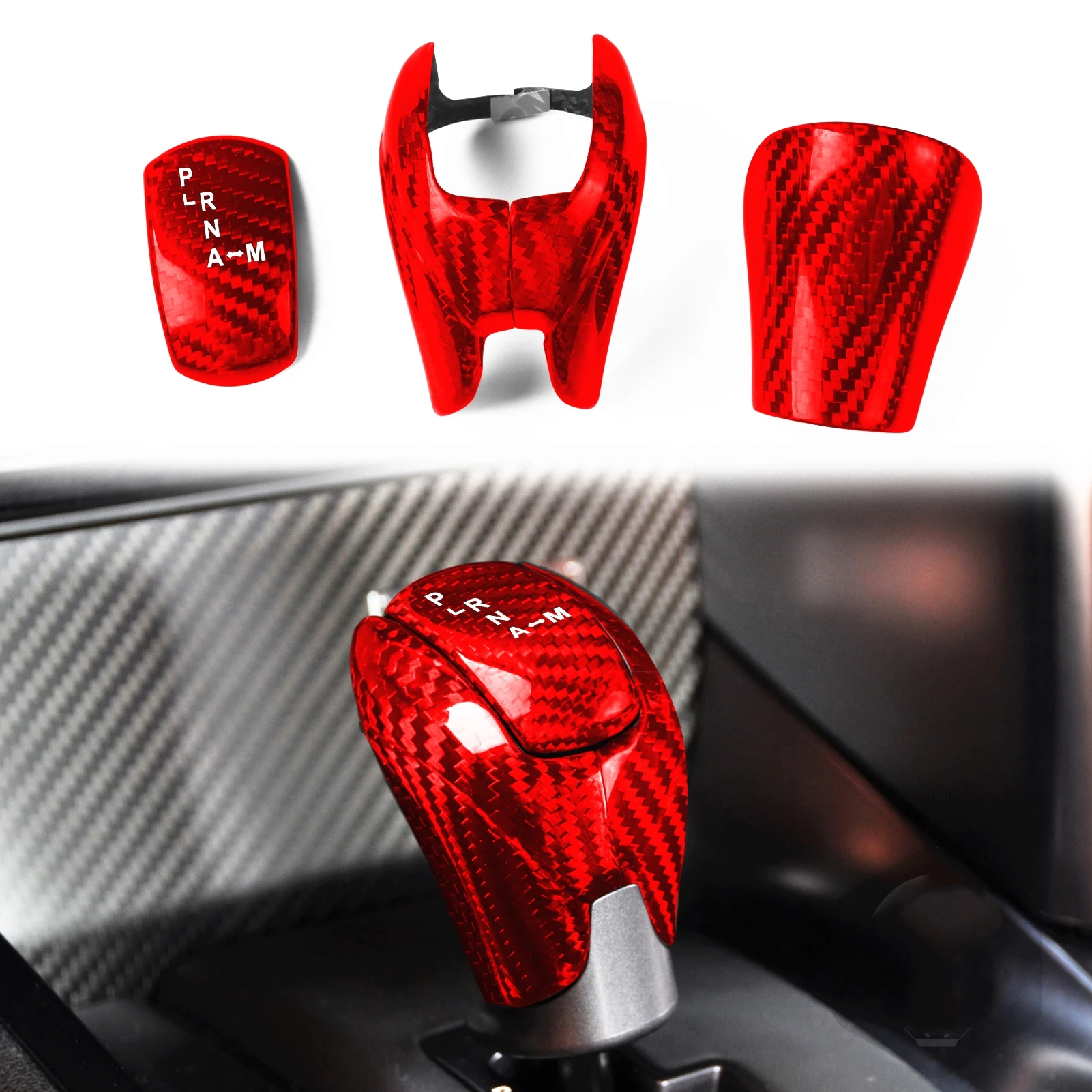 

For NISSAN GTR R35 2008 2009 2010 2011 2012 2013 2014 2015 2016 Carbon Fiber Red/Black Gear Shift Head Knob Cover Trim