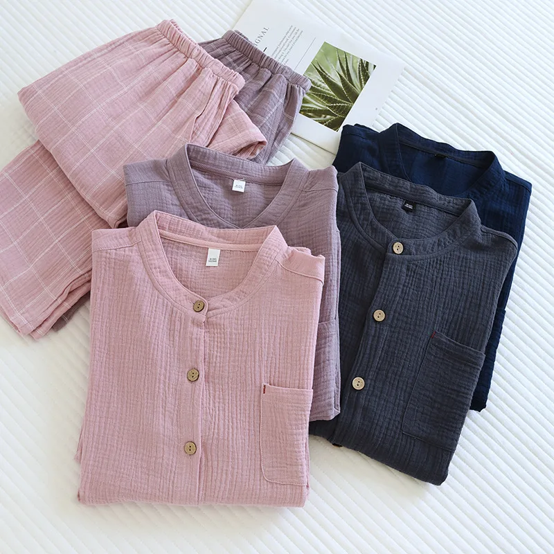 Весенне-осенний хлопковый пижамный комплект для пар, одежда для сна, женская рубашка с длинным рукавом, брюки, Пижамный костюм, домашняя одежда, женская пижама из крепа 
Весенне-осенний хлопковый пижамный комплект для пар, одежда для сна, женская рубашка с длинным рукавом, брюки, Пижамный костюм, домашняя одежда, женская пижама из крепа