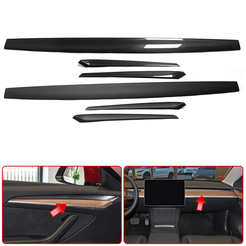 

Central Control Dashboard Panel Cover For Tesla Model 3 Model Y 2021 2022 Carbon Fiber Windshield Door Interior Trim