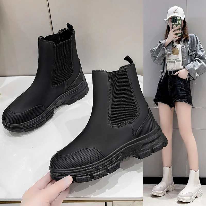 

Chelsea Boots Chunky Boots Women Winter Shoes Cow Suede Ankle Boots Black Female Autumn Fashion Platform Booties Women Shoes