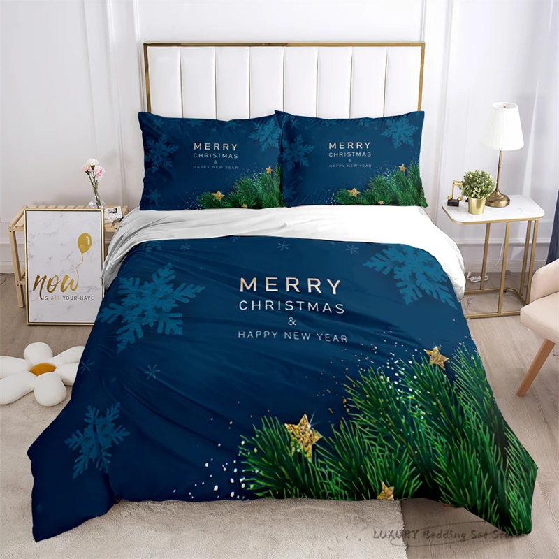 

3 Pc Duvet Cover Merry Christmas Happy New Year Pine Needles Bedding Set for Kids and Adults Microfiber Single Double Queen Gift