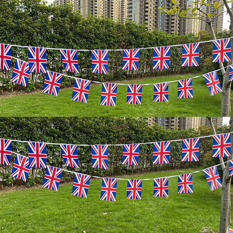 

Aerlxemrbrae 14*21cm 20pcs/lot UK bunting flags United Kingdom string Triangular Flag Buntings Festival Party Holiday
