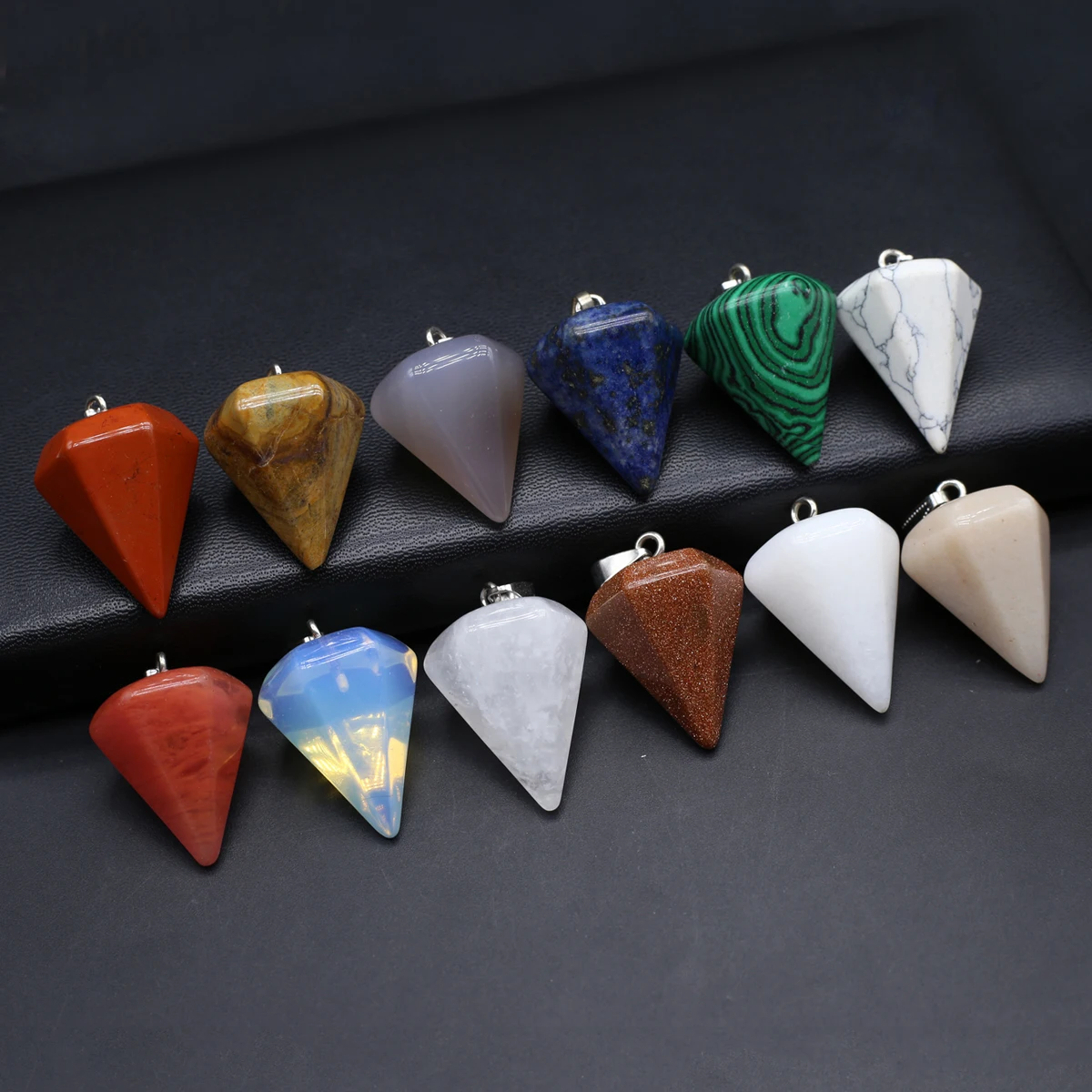 

6PCS Wholesale Natural Semiprecious Stone Random Color Hexagonal Cone Pendant Jewelry Making DIY Necklace Earrings Accessories