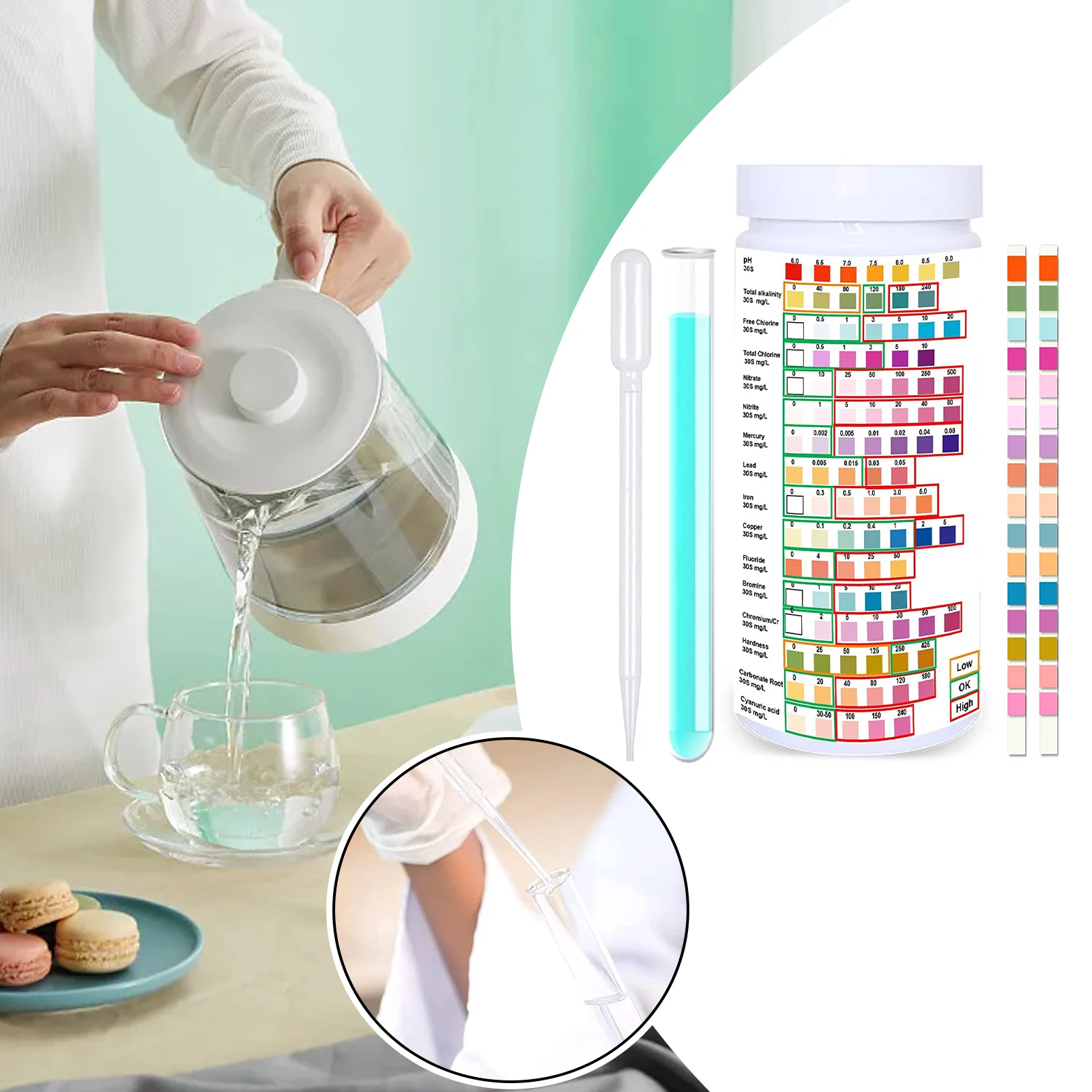 Тест-полоски для воды 16 в 1, набор тест-полосок для питьевой воды для домашнего использования, Детский комплект для бассейнов, горячих ванн и аквариумов
Тест-полоски для воды 16 в 1, набор тест-полосок для питьевой воды для домашнего использования, Детский комплект для бассейнов, горячих ванн и аквариумов