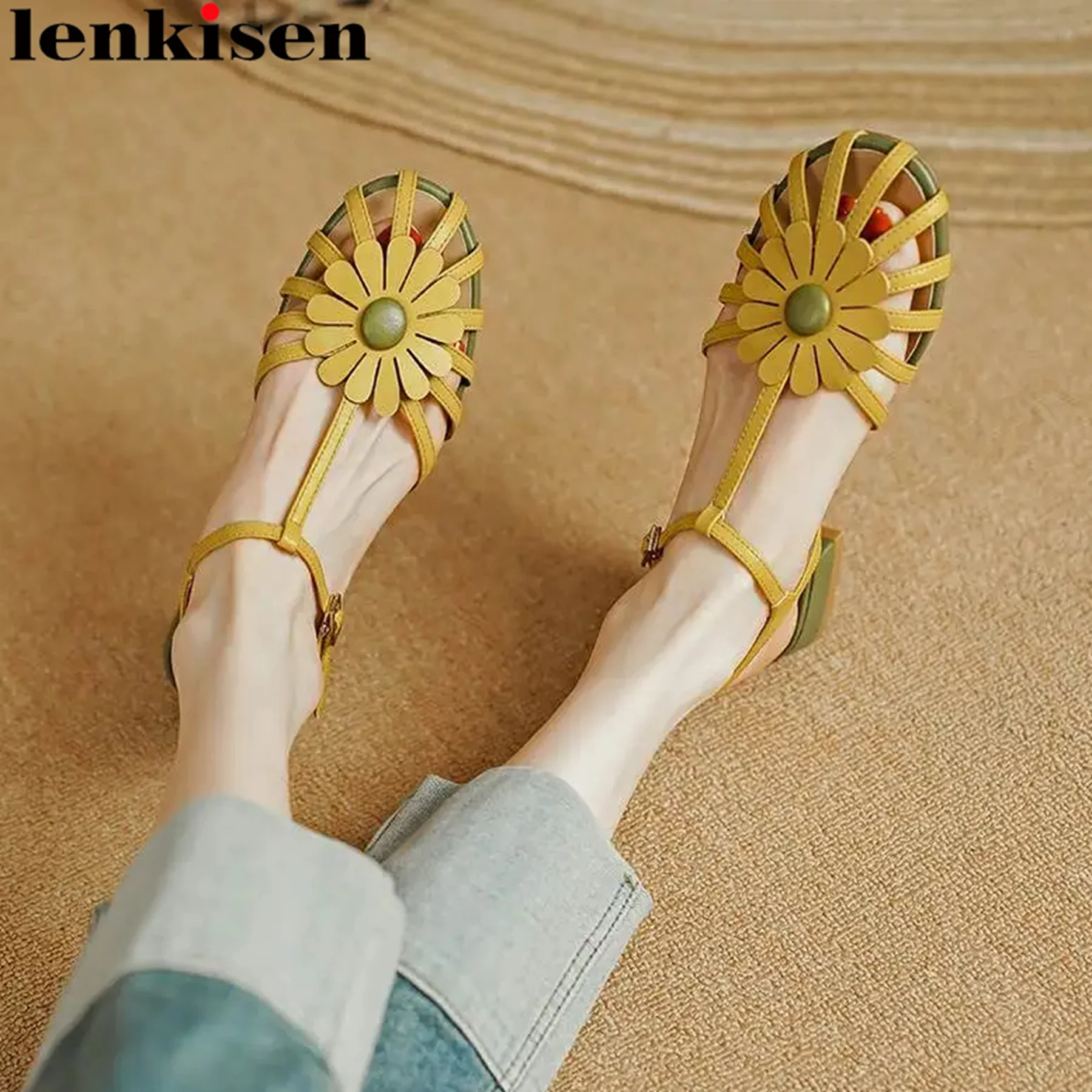 Lenkisen Cow Leather Sweet Summer Buckle Straps Breathable Casual Flowers Chunky Heels British School Comfor Sandals For Women
Lenkisen Cow Leather Sweet Summer Buckle Straps Breathable Casual Flowers Chunky Heels British School Comfor Sandals For Women