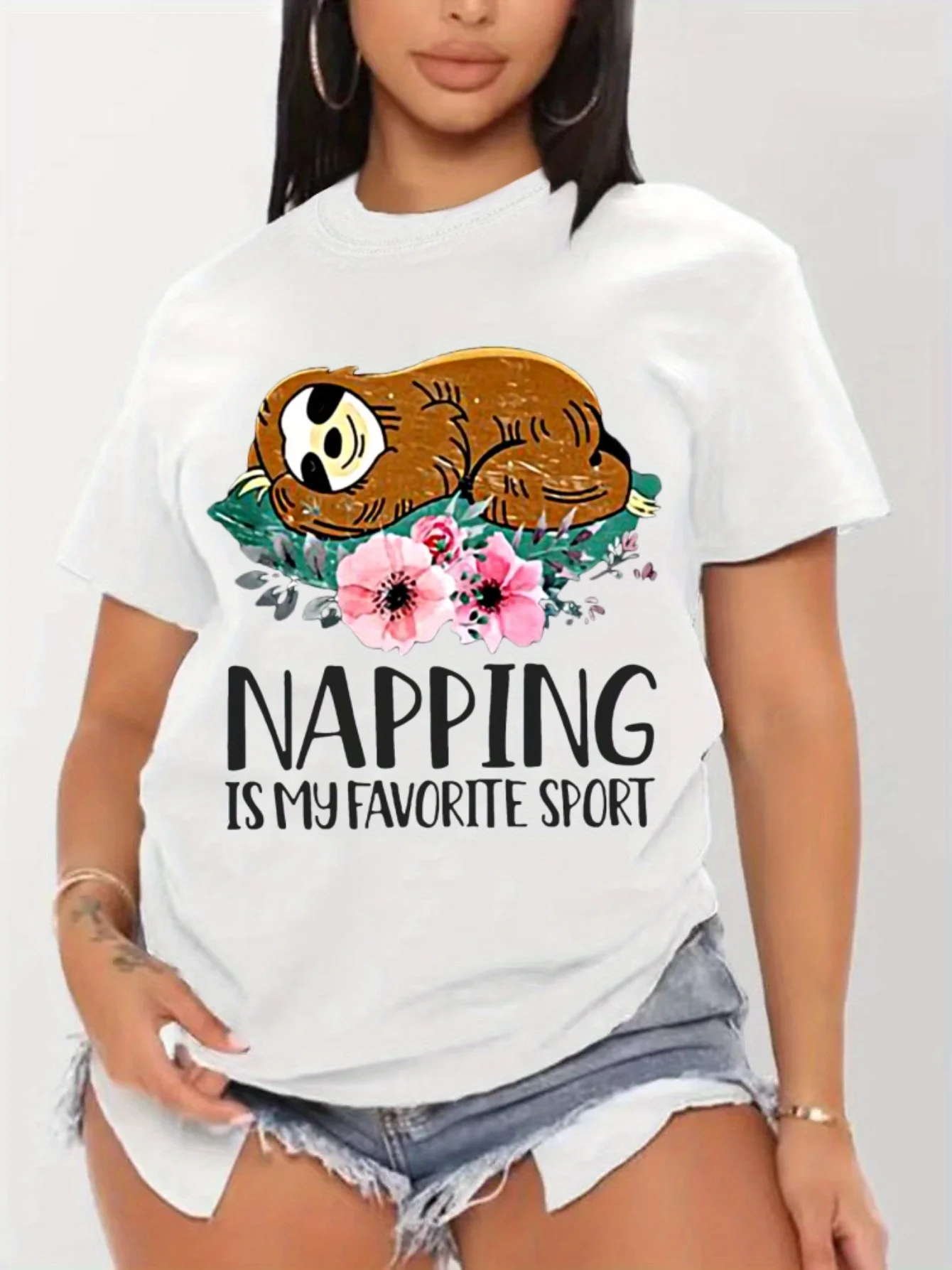 Plus Size Napping Is My Favorite Sports Sloth Floral Print Crew Neck Short Sleeve Fitness Workout T-shirt
Plus Size Napping Is My Favorite Sports Sloth Floral Print Crew Neck Short Sleeve Fitness Workout T-shirt