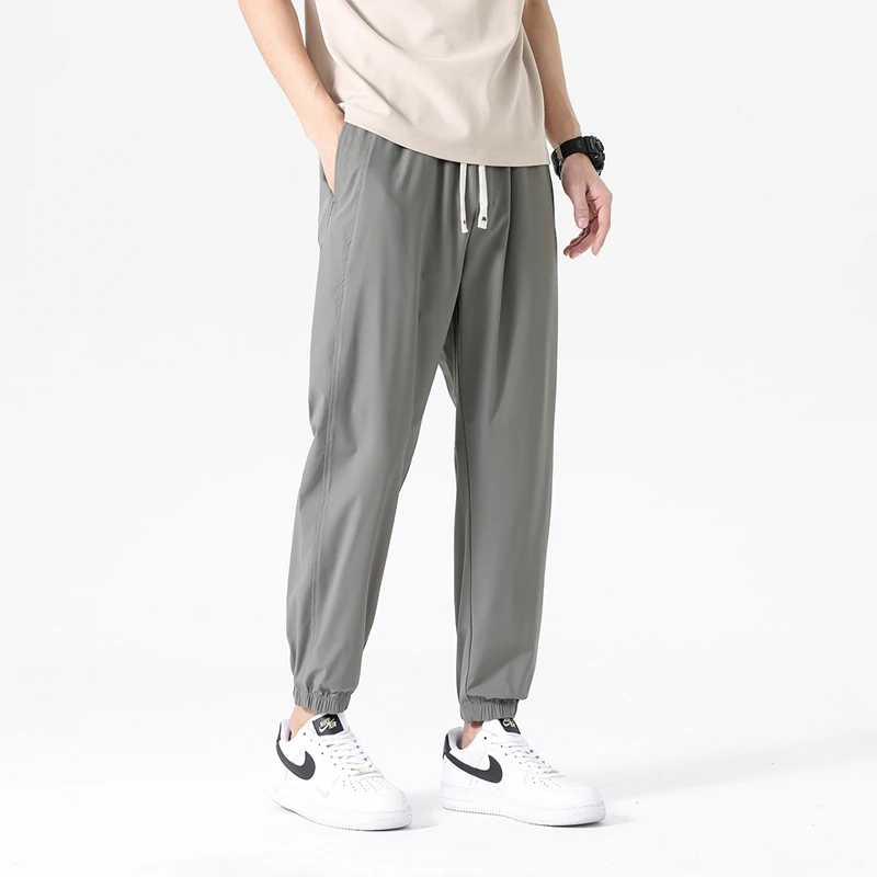 

Korean Style Man Causal Pants Gray Black Khaki Cosy Trousers Adjustabdle Waist Pants 2024 Spring Summer Autumn Men's Clothings