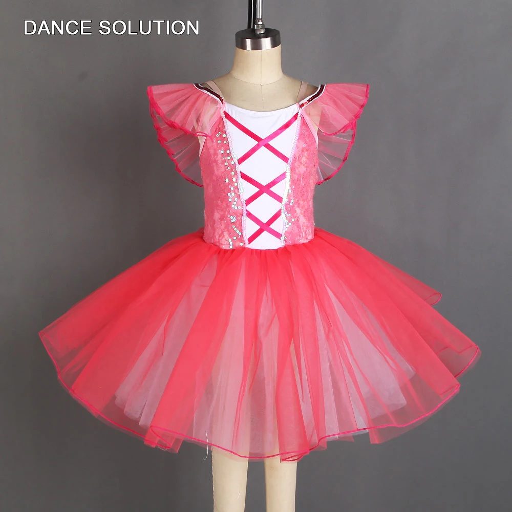 

Ярко-розовое блестящее платье-пачка с блестками и открытыми плечами, романтичное балетное платье для девушек, костюм для выступлений, Одежда для танцев, 20162